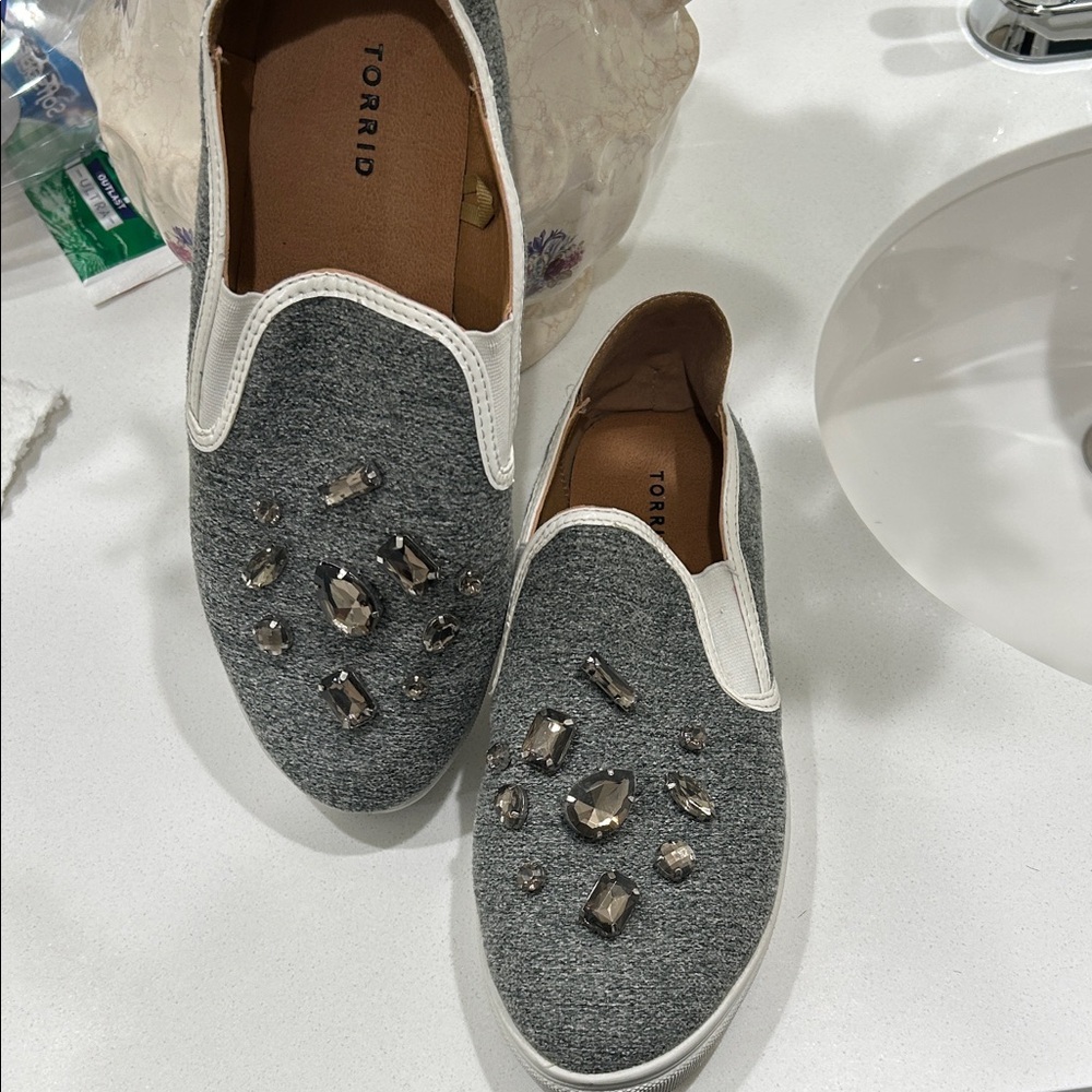 Torrid Gray Slip-On Sneakers with Jewel Embellishments